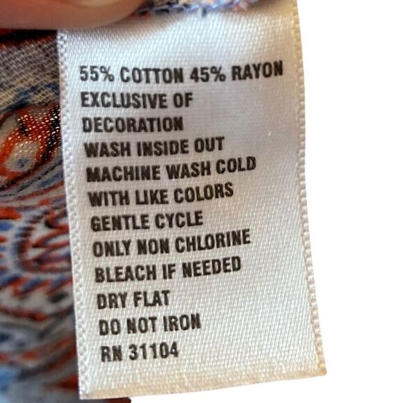 Crown & Ivy Orange and Blue Paisley Bell Sleeve Top, Size PS - Picture 7 of 9
